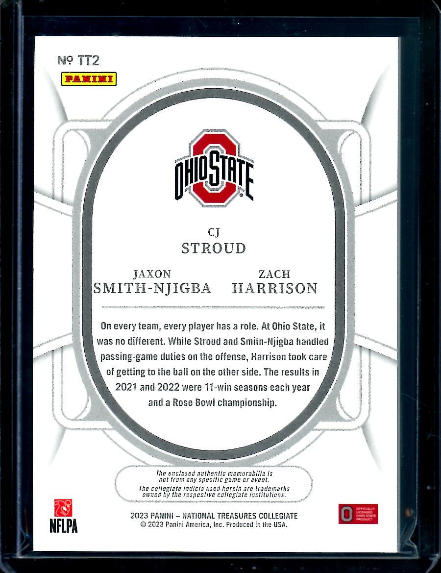 2023 Panini National Treasures Collegiate CJ Stroud/Jaxon Smith-Njigba/Zach Harrison Triple Patch /25 Ohio State