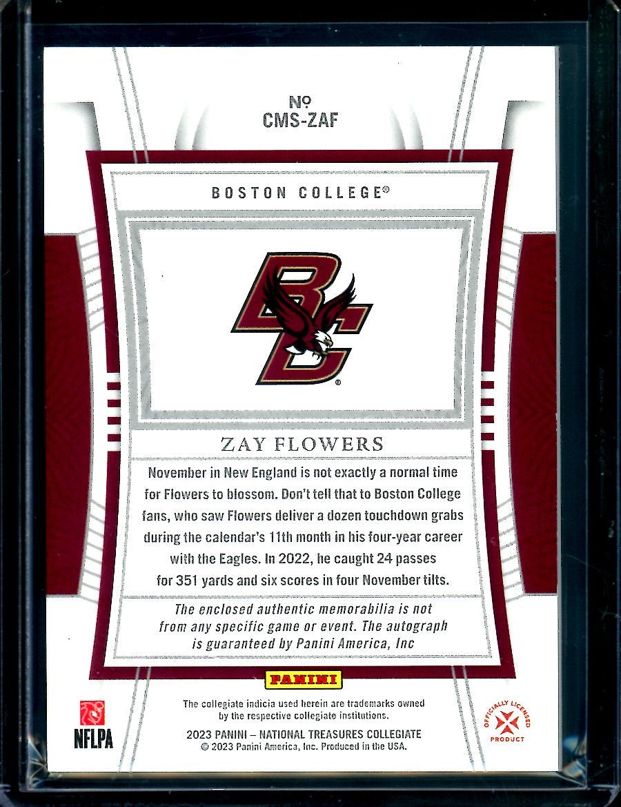 2023 Panini National Treasures Collegiate Zay Flowers Rookie RPA True /99 Boston College