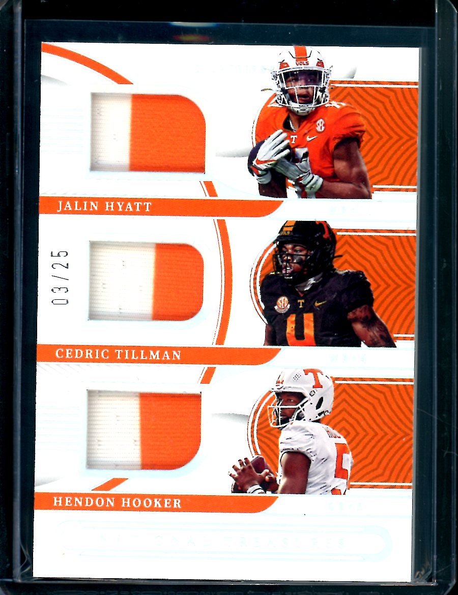 2023 Panini National Treasures Collegiate Jalin Hyatt/Cedric Tillman/Hendon Hooker Triple Patch /25 Tennessee