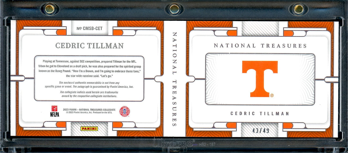 2023 Panini National Treasures Collegiate Cedric Tillman Rookie RPA Booklet /49 Tennessee