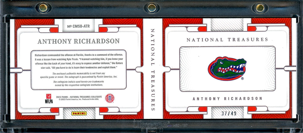 2023 Panini National Treasures Collegiate Anthony Richardson Rookie RPA Booklet /49 Florida