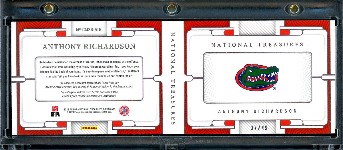 2023 Panini National Treasures Collegiate Anthony Richardson Rookie RPA Booklet /49 Florida
