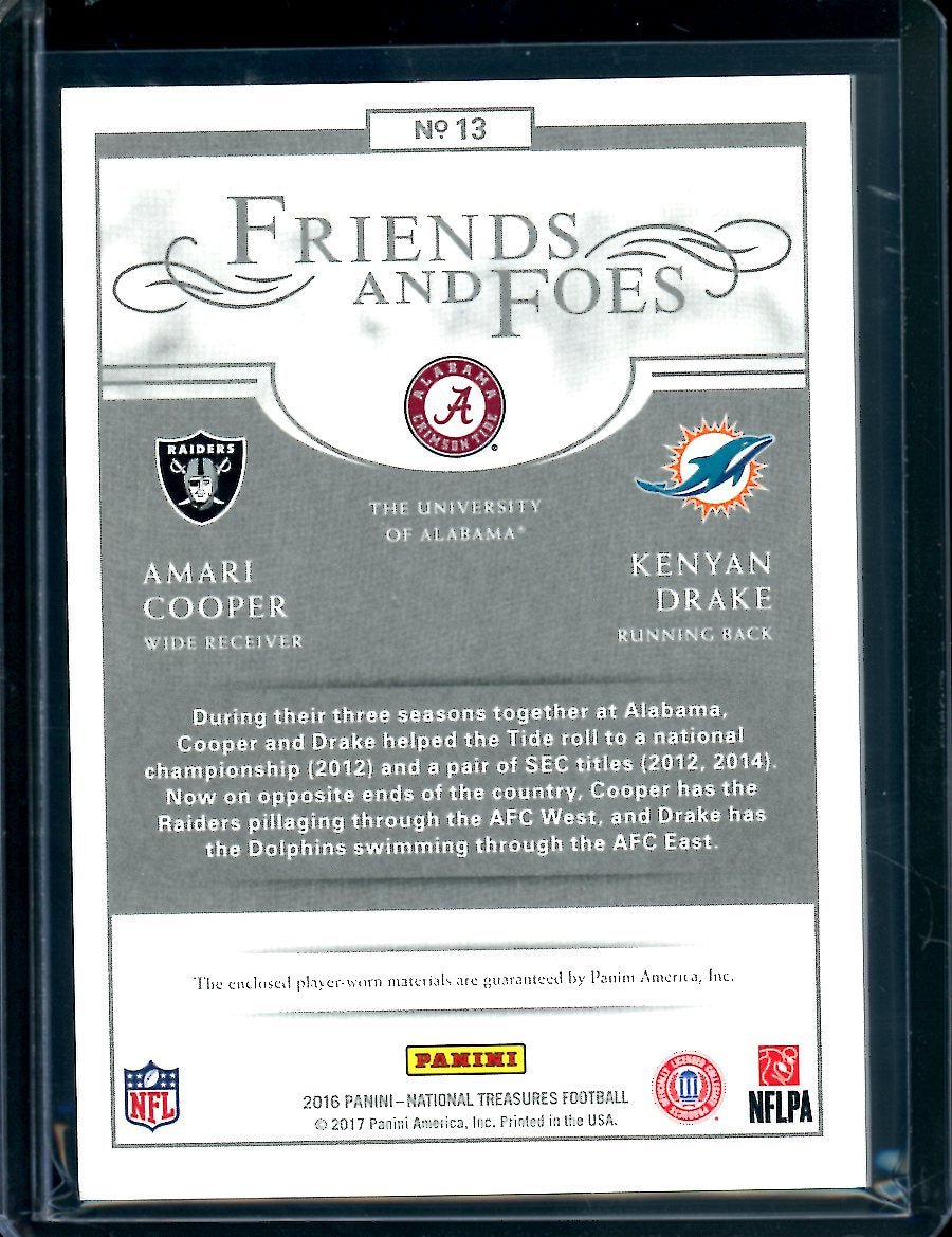 2016 Panini National Treasures Amari Cooper/Kenyan Drake Friends And Foes Dual Patch /99 Alabama