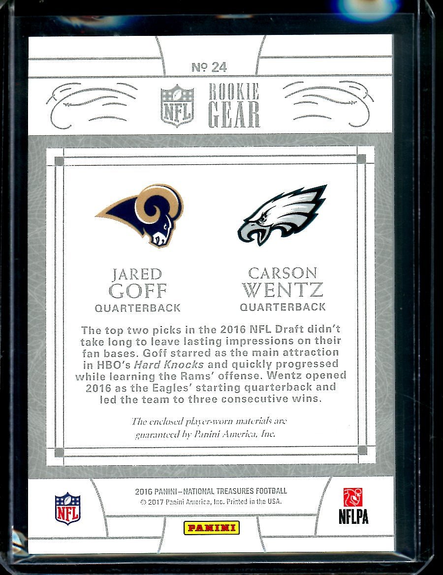 2016 Panini National Treasures Jared Goff/Carson Wentz Rookie Dual Patch /99