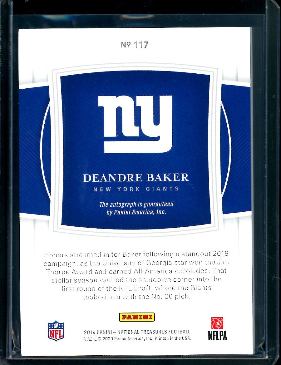 2019 Panini National Treasures Deandre Baker Rookie Auto /10 Giants