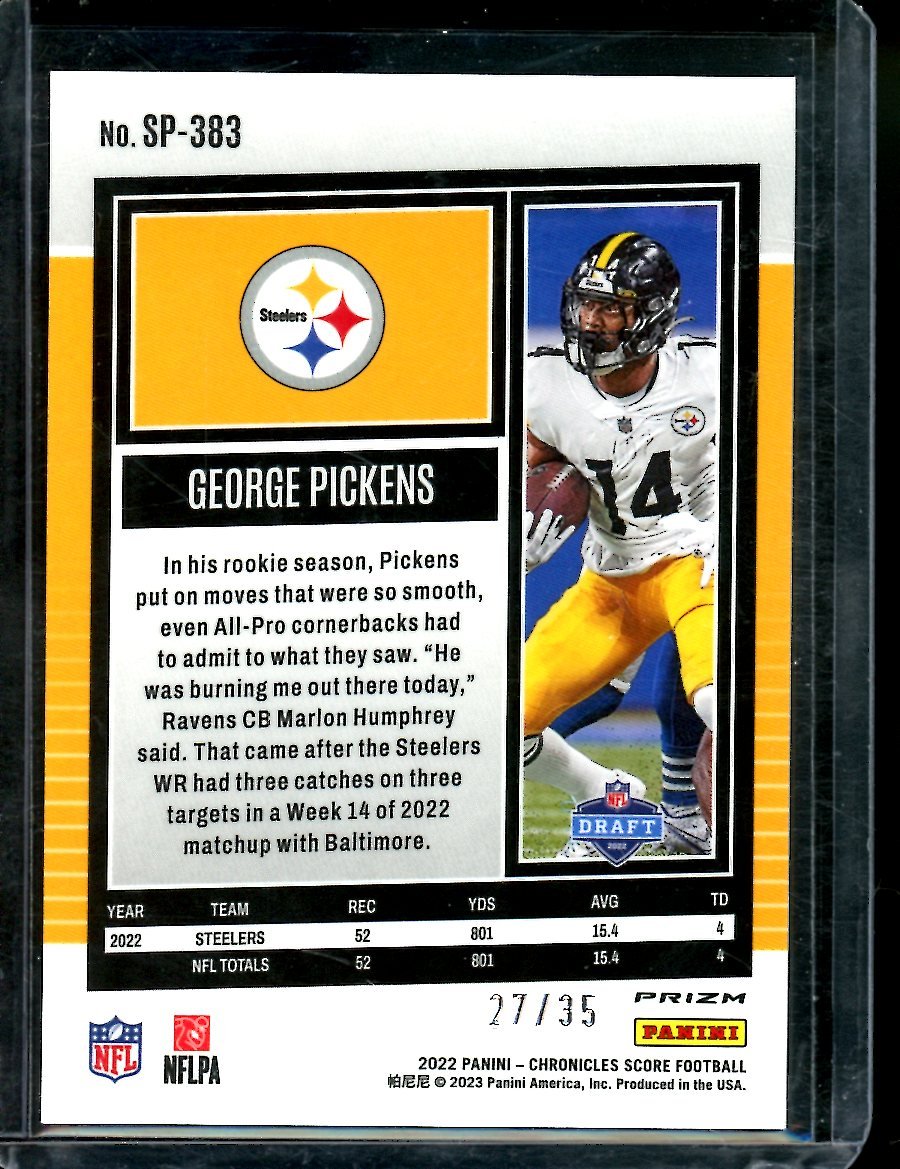 2022 Panini Chronicles Score George Pickens Rookie Blue /35 Steelers