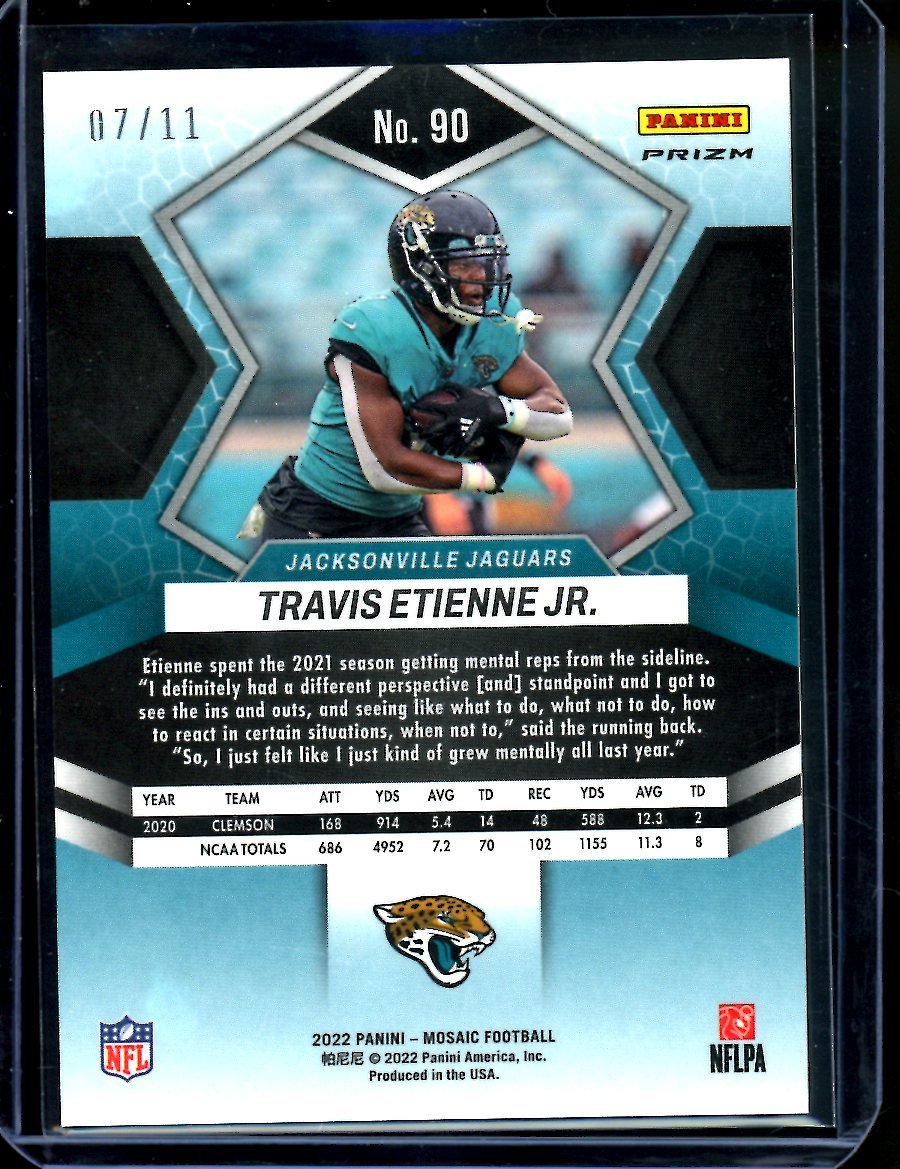 2022 Panini Mosaic Travis Etienne Jr. Green Swirl /11 Jaguars