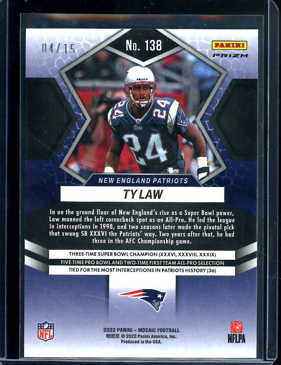 2022 Panini Mosaic Ty Law Tessellation /15 Patriots