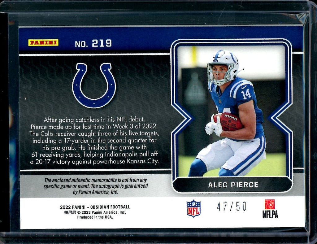 2022 Panini Obsidian Alec Pierce Rookie RPA Green Etch /50 Colts