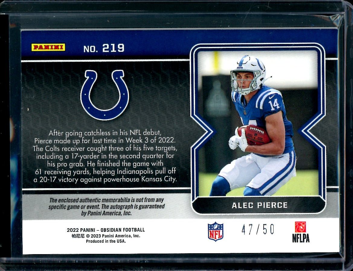 2022 Panini Obsidian Alec Pierce Rookie RPA Green Etch /50 Colts