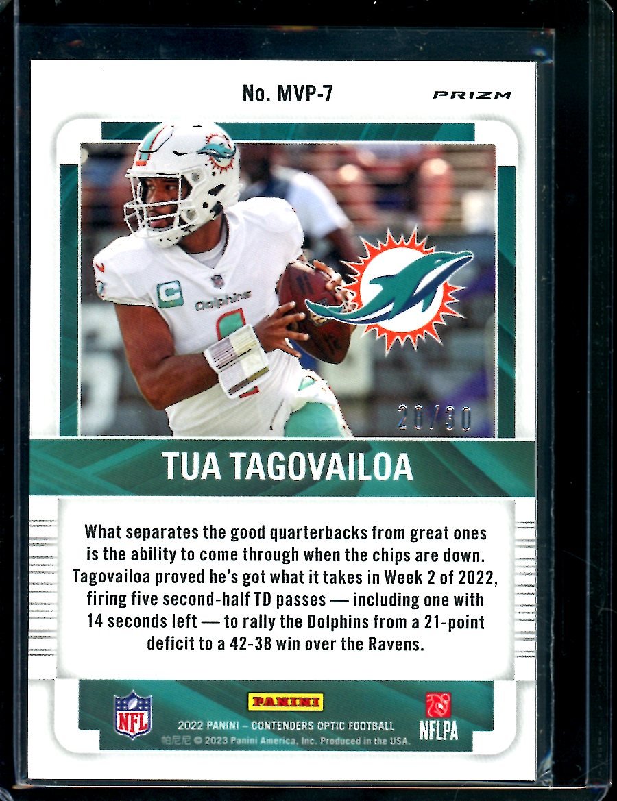 2022 Panini Contenders Optic Tua Tagovailoa MVP Contenders Green Pulsar /30 Dolphins