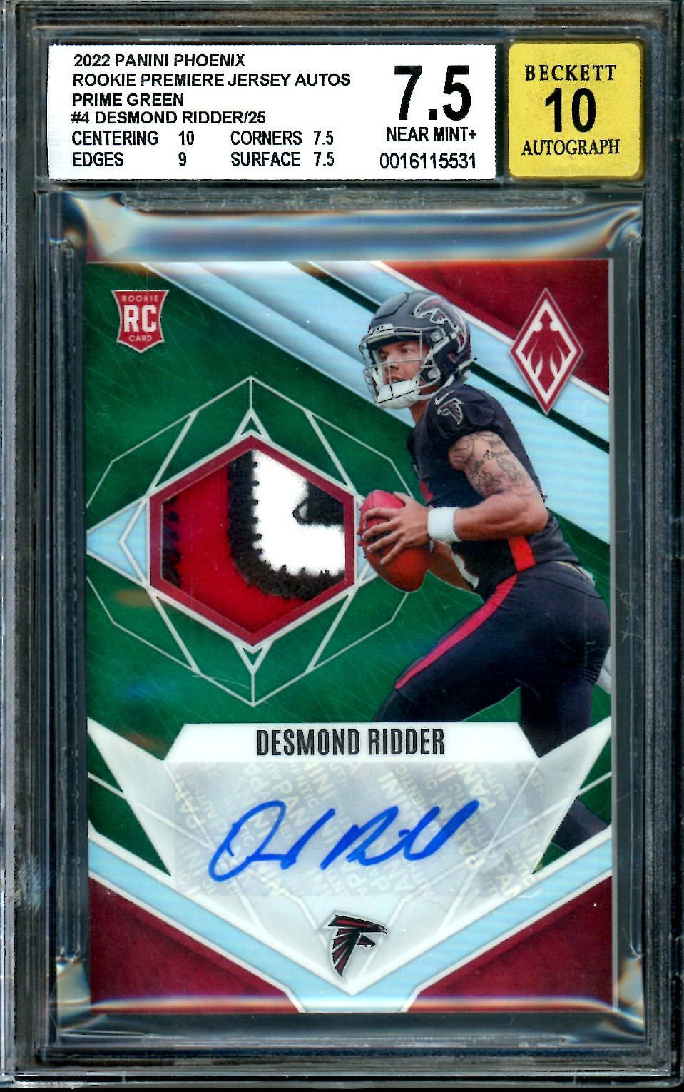 2022 Panini Phoenix Desmond Ridder Rookie RPA Green /25 BGS 7.5 Falcons