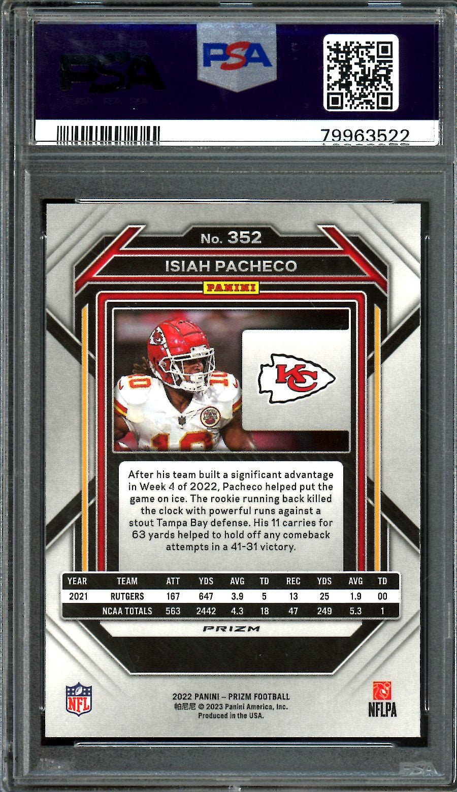 2022 Panini Prizm Isiah Pacheco Rookie Silver PSA 8 Chiefs