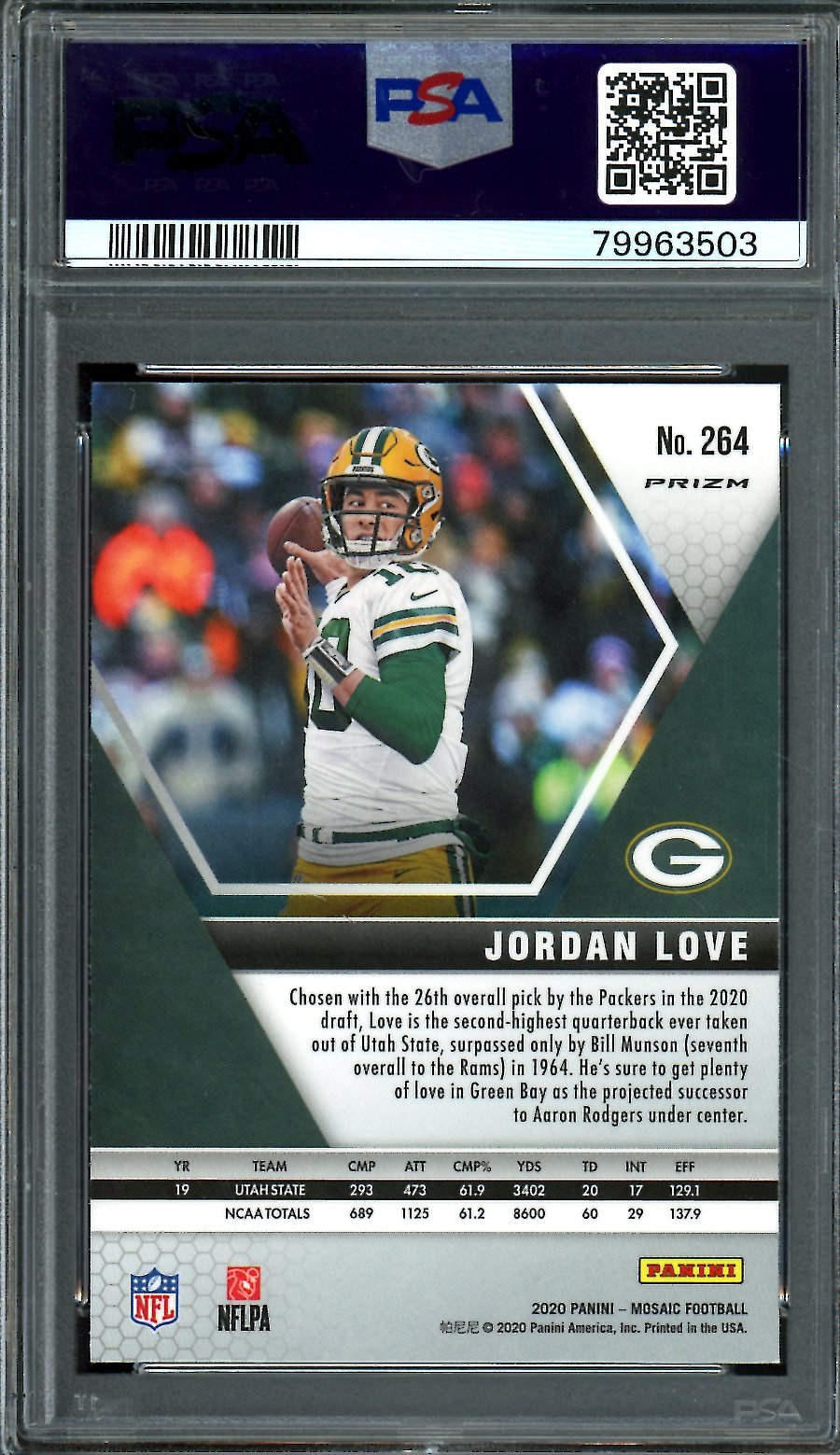2020 Panini Mosaic Jordan Love Rookie NFL Debut Reactive Gold PSA 10 Packers