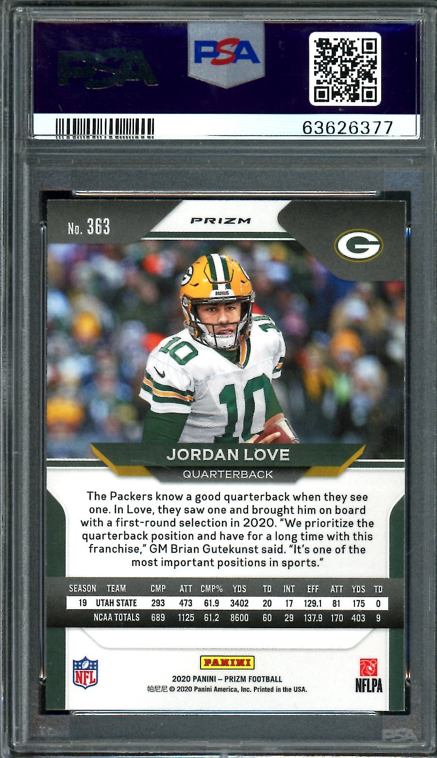 2020 Panini Prizm Jordan Love Rookie Orange Lazer PSA 9 Packers