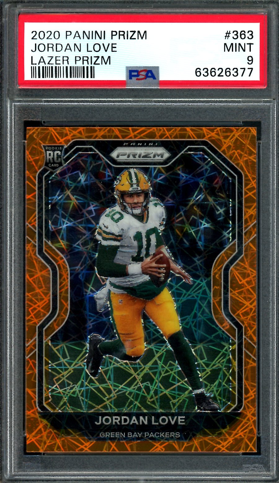 2020 Panini Prizm Jordan Love Rookie Orange Lazer PSA 9 Packers