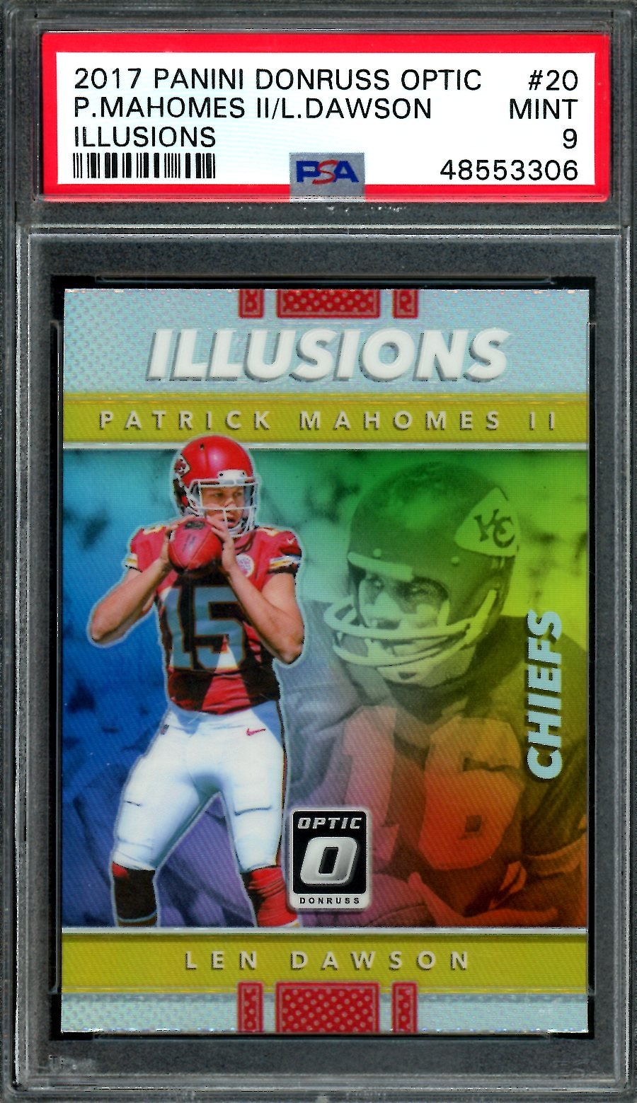 2017 Panini Optic Patrick Mahomes II/Len Dawson Rookie Illusions PSA 9 Chiefs
