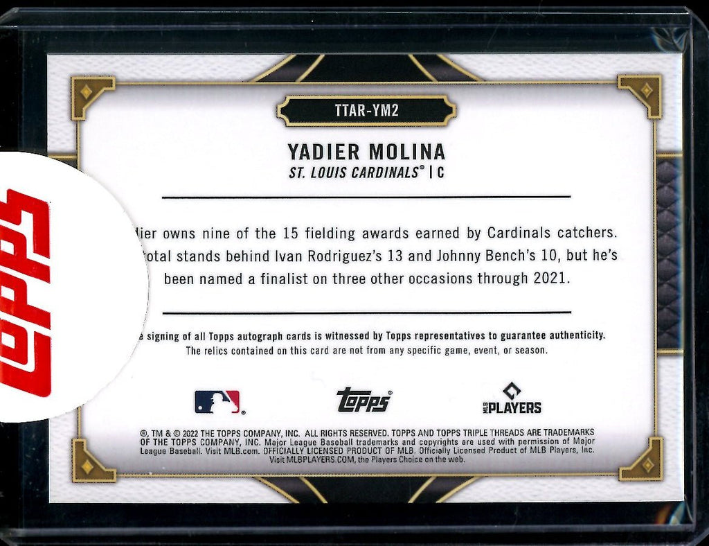 2022 Topps Triple Threads Yadier Molina Patch Auto /27 Cardinals