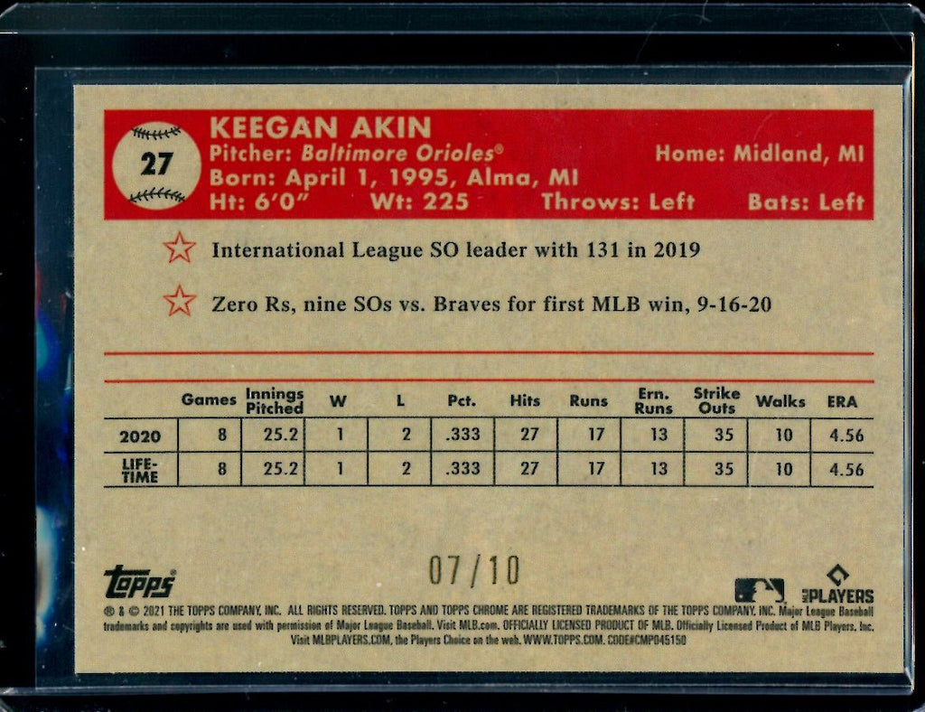 2021 Topps Chrome Platinum Anniversary Keegan Akin /10 Oroles