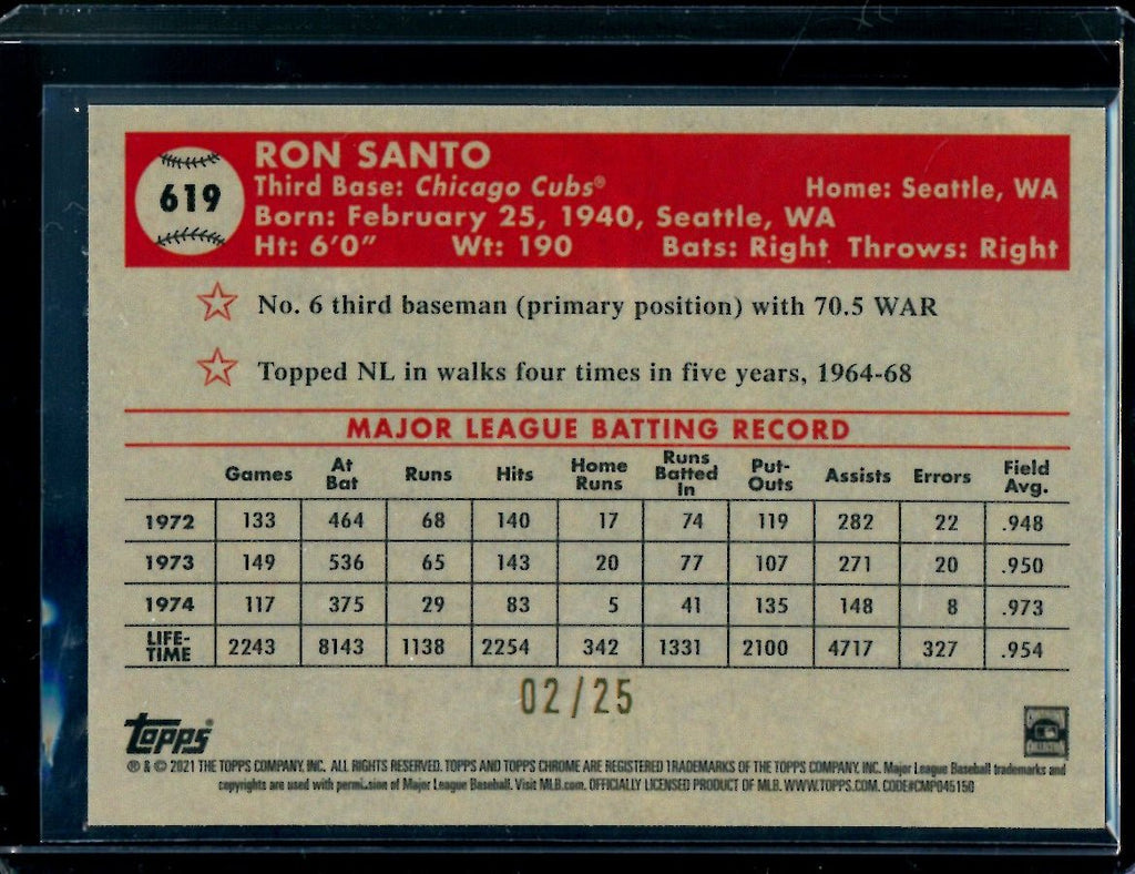 2021 Topps Chrome Platinum Anniversary Ron Santo /25 Cubs