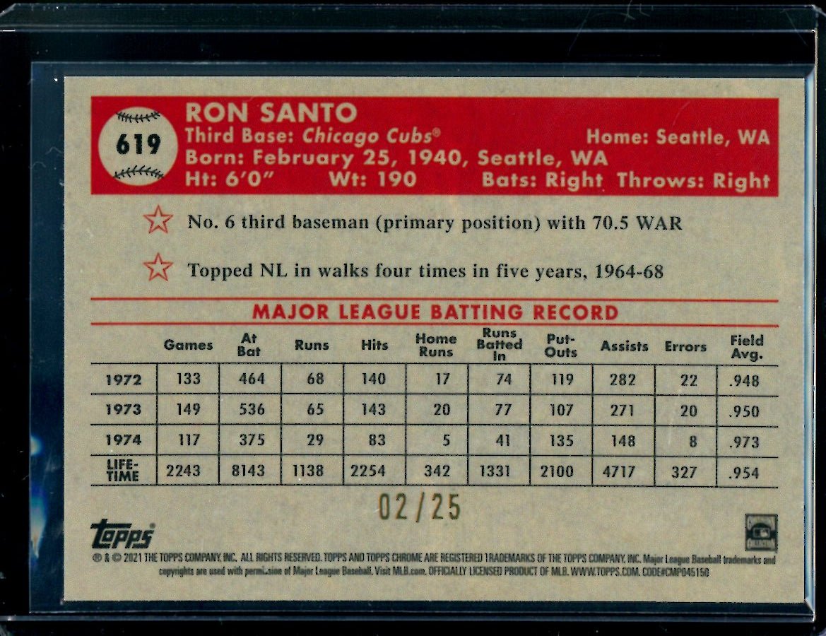 2021 Topps Chrome Platinum Anniversary Ron Santo /25 Cubs
