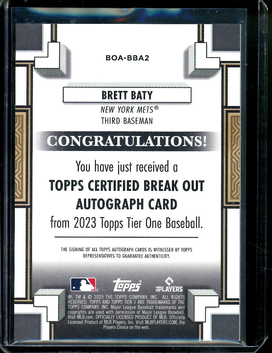 2023 Topps Tier One Brett Baty Rookie Auto /249 Mets