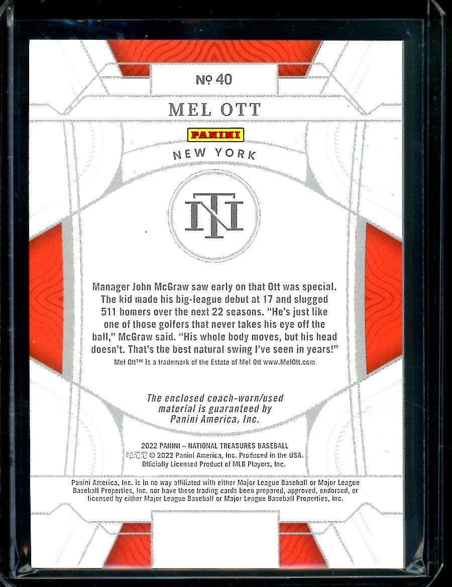 2022 Panini National Treasures Mel Ott Patch /25 Mets