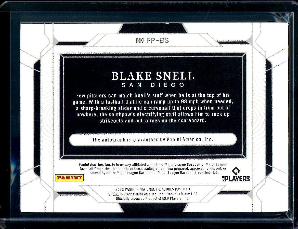2022 Panini National Treasures Blake Snell Field Pass Auto /25 Padres