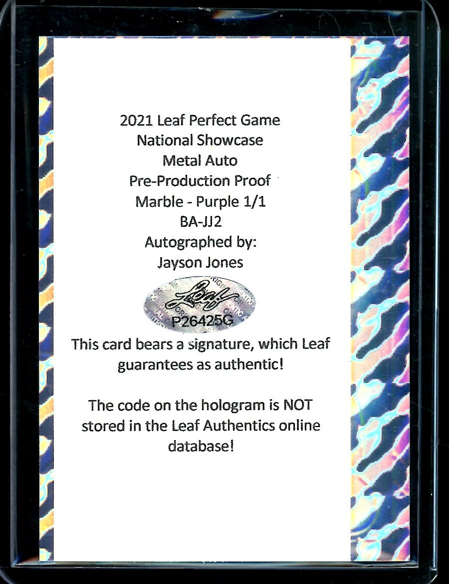2021 Leaf Perfect Game Jayson Jones Auto Proof 1/1