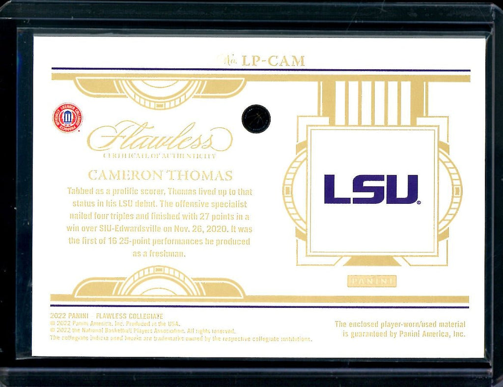 2022 Panini Flawless Collegiate Cameron Thomas Legacy Patches /20 LSU