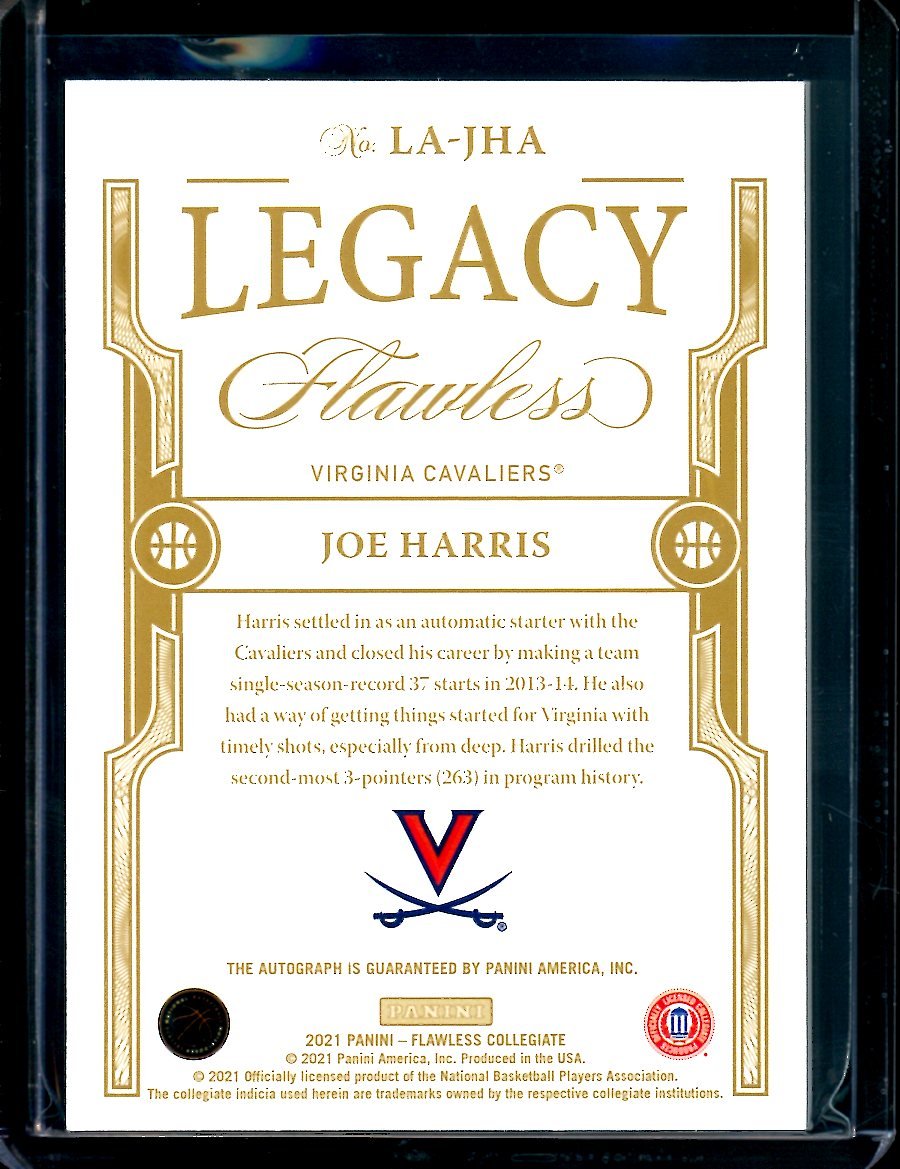 2021 Panini Flawless Collegiate Joe Harris Legacy Autographs Gold /10 Virginia