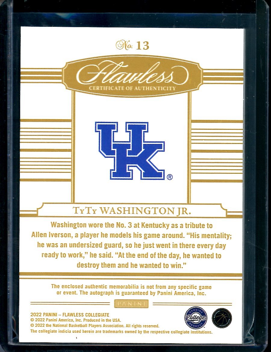 2022 Panini Flawless Collegiate TyTy Washington Rookie RPA /25 Kentucky