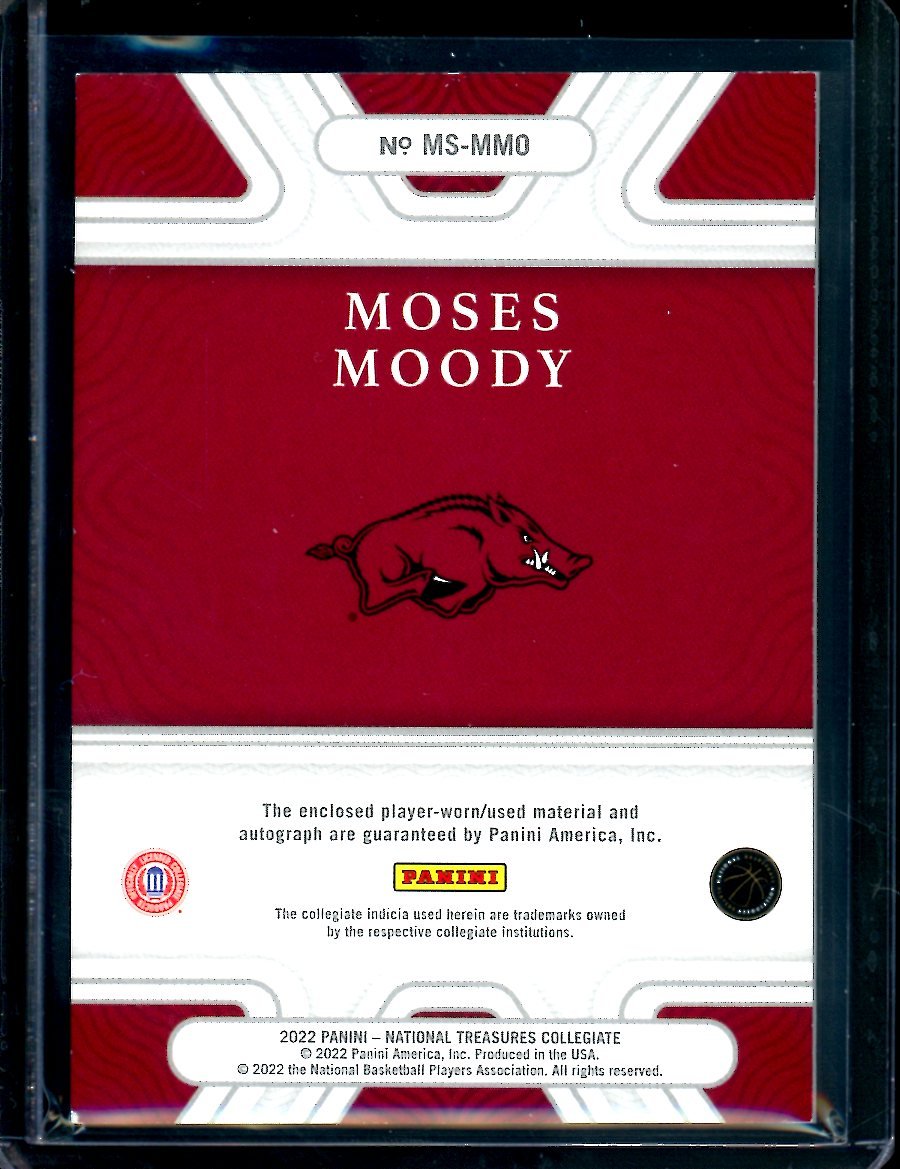 2022 Panini National Treasures Collegiate Moses Moody Legacy Patch Auto /49 Arkansas