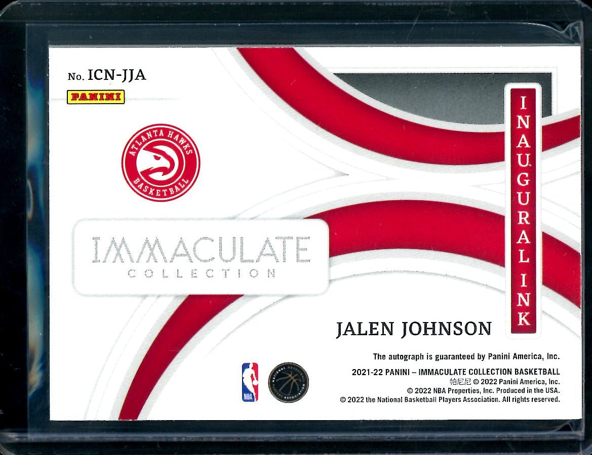 2021/22 Panini Immaculate Jalen Johnson Rookie Inaugural Ink Auto /99 Hawks