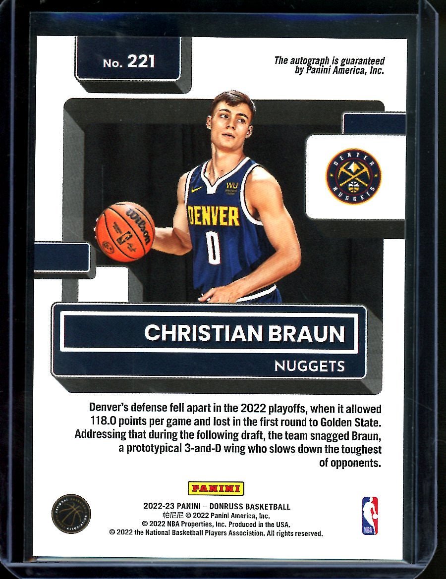 2022/23 Panini Donruss Choice Christian Braun Rookie Auto Nuggets