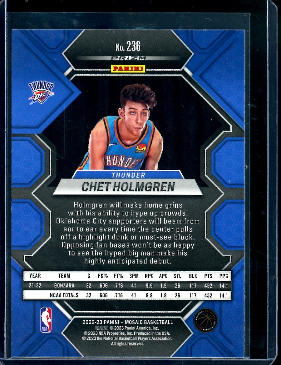 2022/23 Panini Mosaic Chet Holmgren Rookie Reactive Blue Thunder