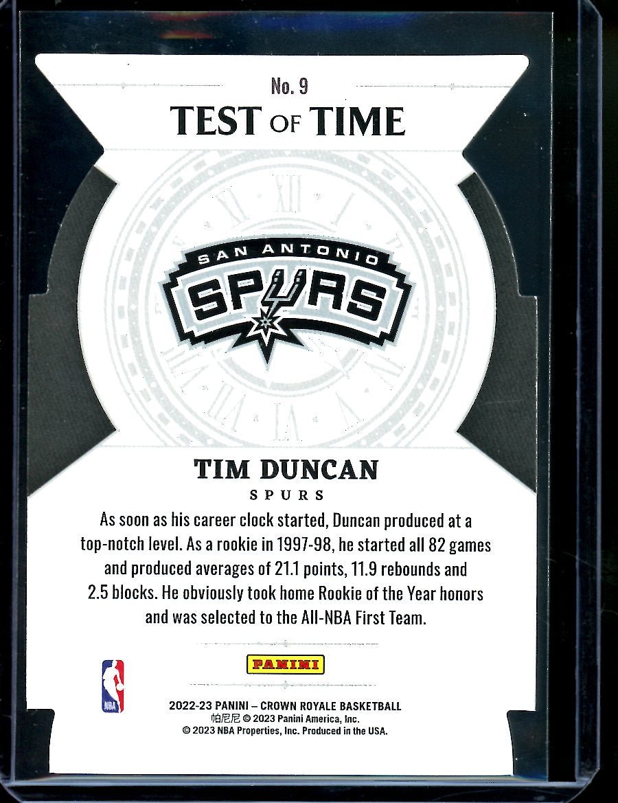 2022/23 Panini Crown Royale Tim Duncan Test of Time /75 Spurs