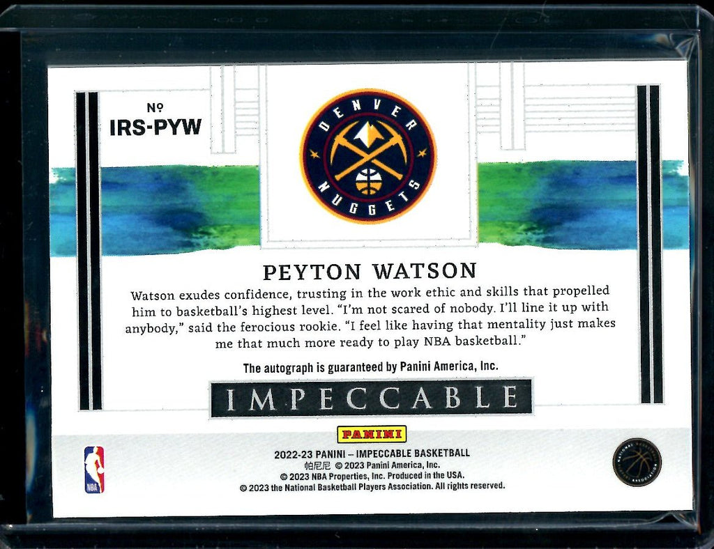 2022/23 Panini Impeccable Peyton Watson Rookie Auto /99 Nuggets