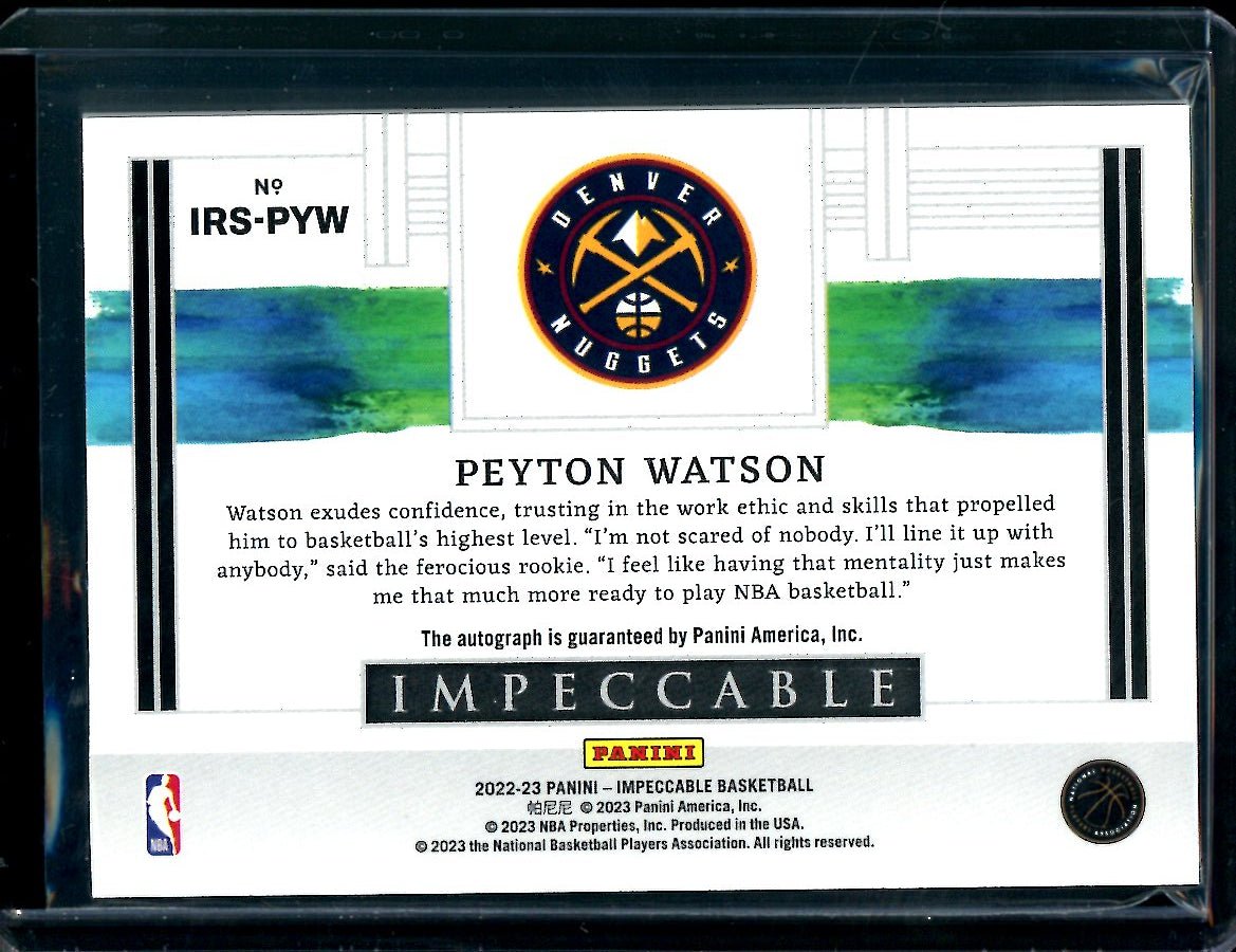 2022/23 Panini Impeccable Peyton Watson Rookie Auto /99 Nuggets