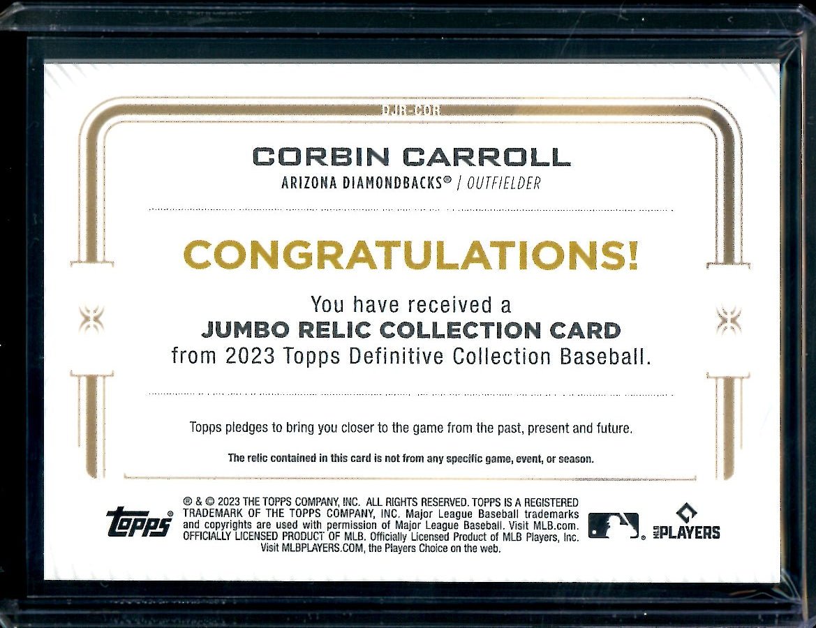2023 Topps Definitive Corbin Carroll Rookie Bat Patch /40 Diamondbacks