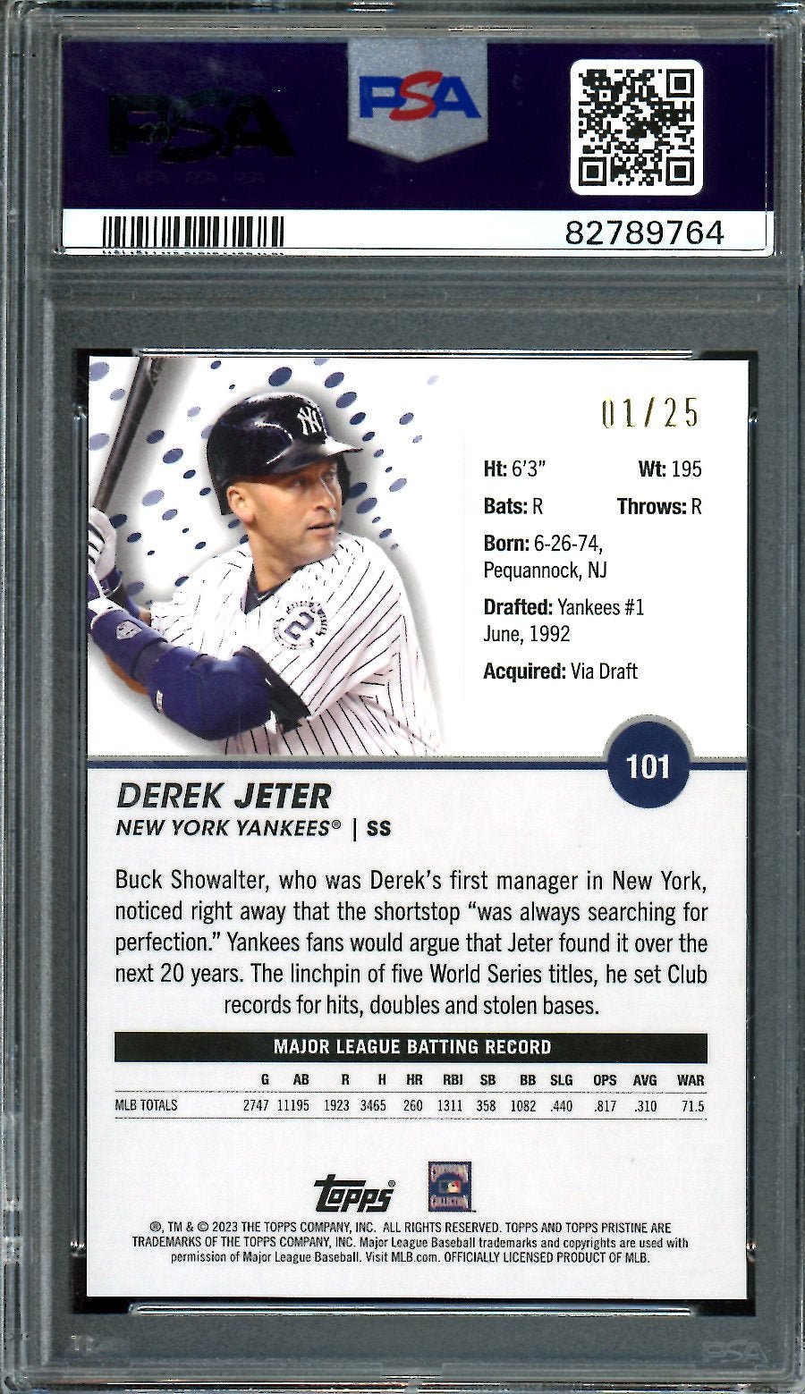 2023 Topps Pristine Derek Jeter Orange /25 PSA 9 Yankees