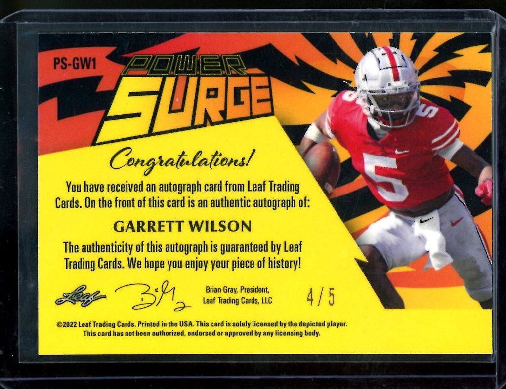 2022 Leaf Pro Set Garrett Wilson Power Surge Auto /5 Jets
