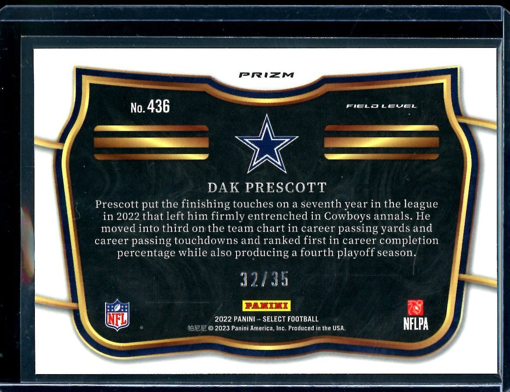 2022 Panini Select Dak Prescott Field Level White /35 Cowboys