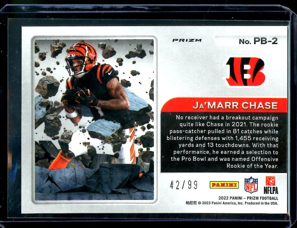 2022 Panini Prizm Ja'Marr Chase Prizm Break Blue Ice /99 Bengals