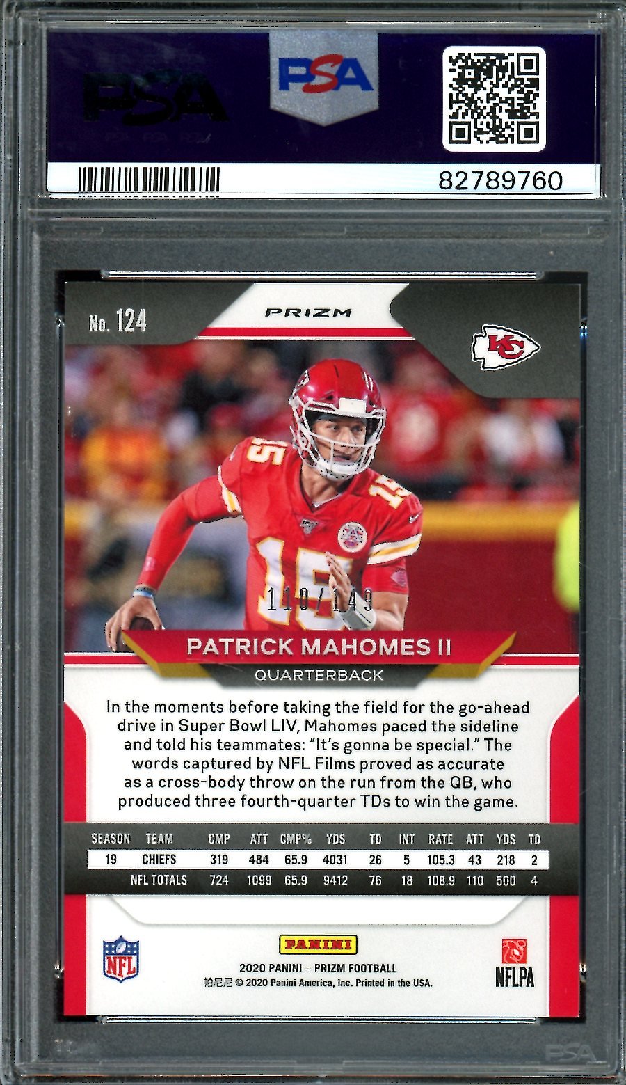 2020 Panini Prizm Patrick Mahomes II Red Wave /149 PSA 9 Chiefs