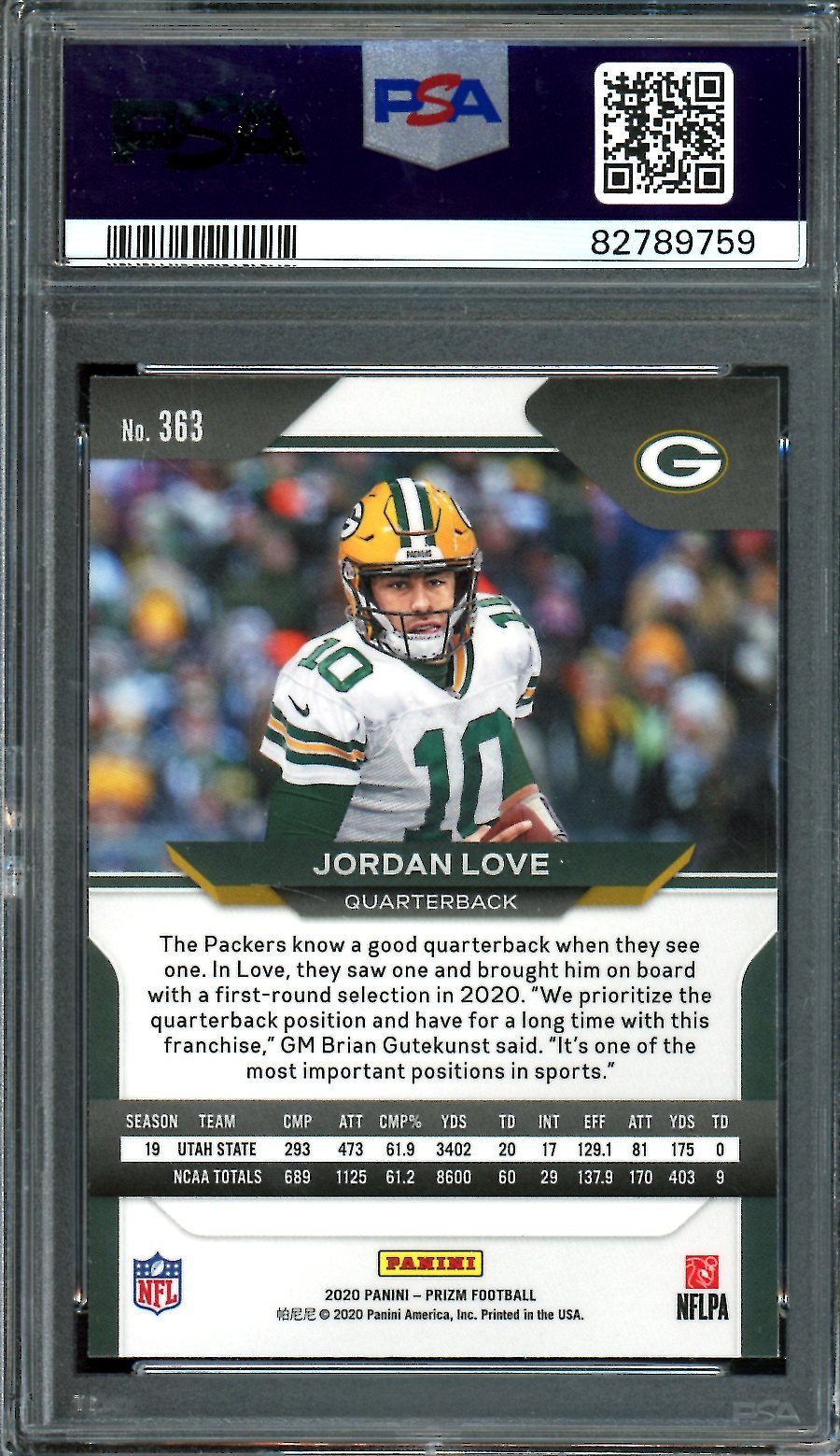 2020 Panini Prizm Jordan Love Rookie PSA 9 Packers