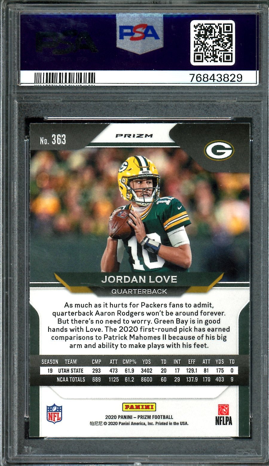 2020 Panini Prizm Jordan Love Rookie SP No Huddle PSA 9 Packers
