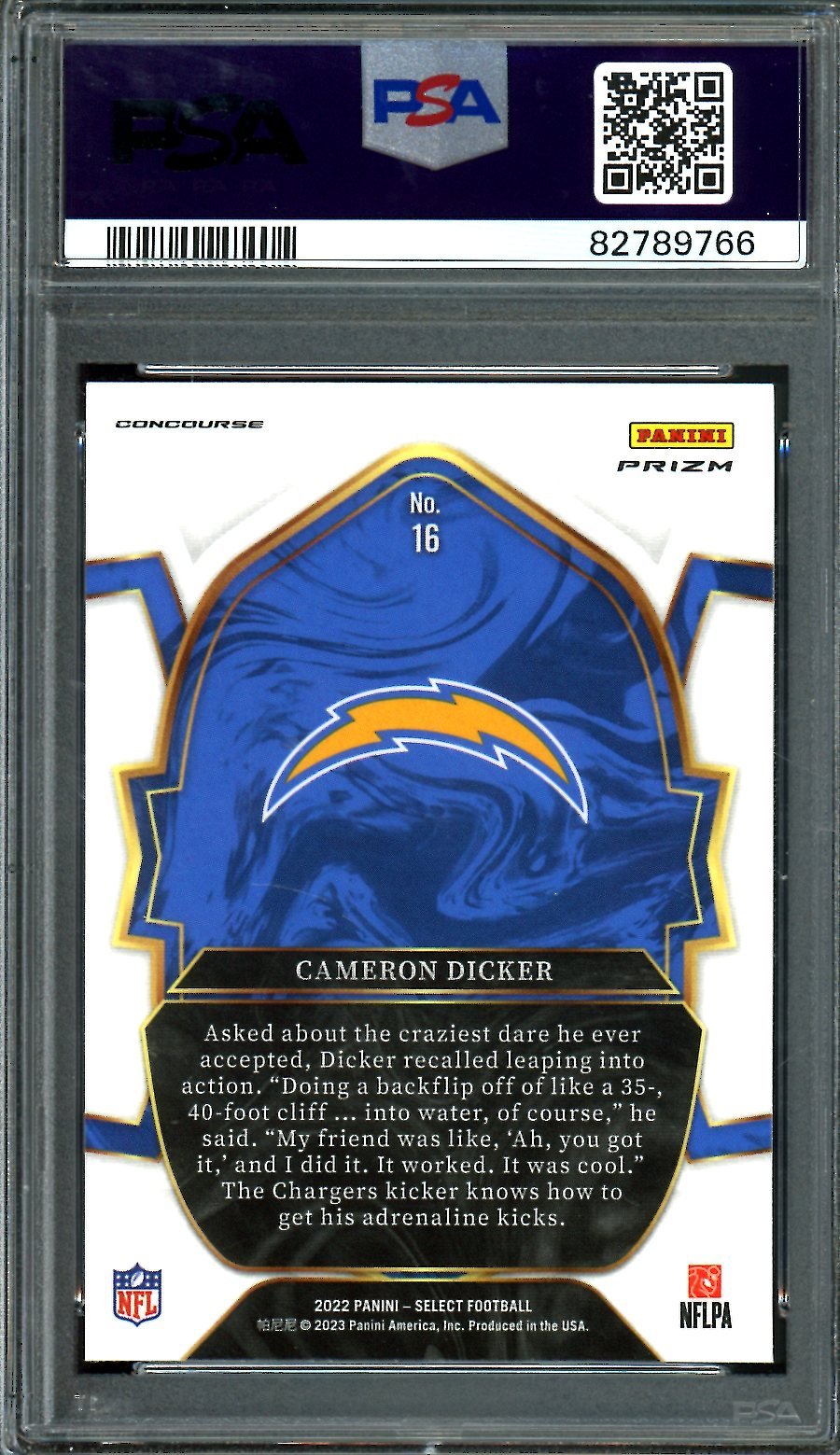 2022 Panini Select Cameron Dicker Rookie Cosmic Prizm PSA 10 Chargers
