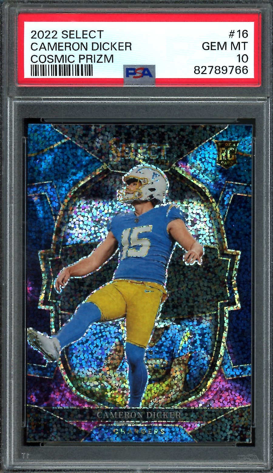 2022 Panini Select Cameron Dicker Rookie Cosmic Prizm PSA 10 Chargers