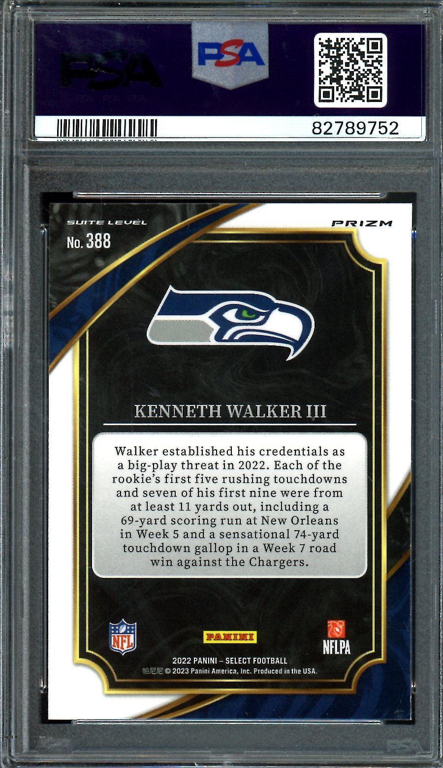 2022 Panini Select Kenneth Walker III Rookie Cosmic Prizm PSA 10 Seahawks